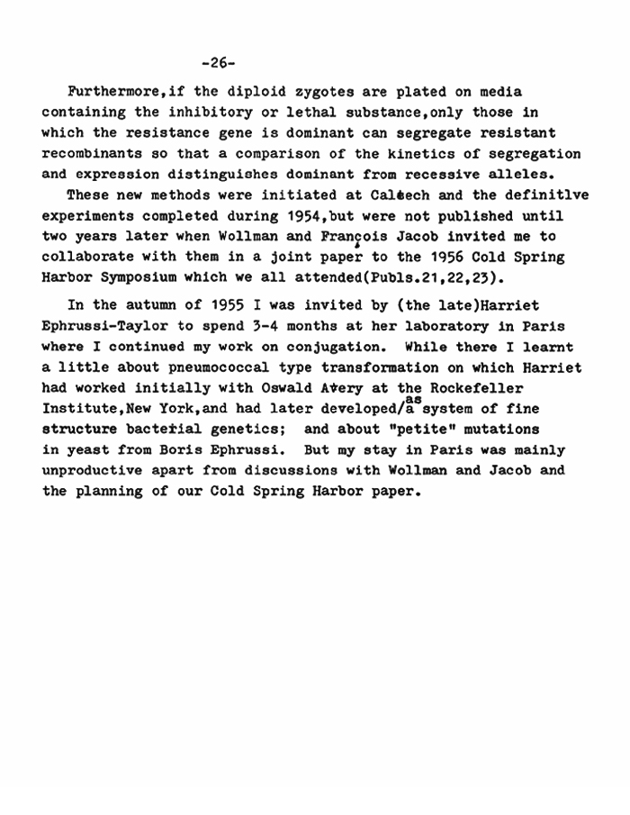 NLM pirated bbgbow A viewpoint of Aspects of a History of Genetics by William Hayes (pp 16-26, JL no longer researcher on p23) p26